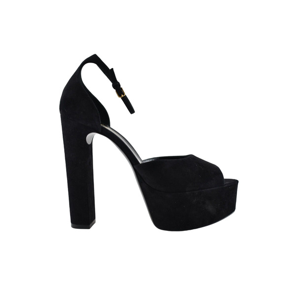 Saint Laurent Jodie Black Suede Platform Ankle Strap Sandal Block Heel Pump 42 - Picture 2 of 12